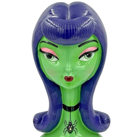 Bella Lux Halloween Bust Green Bride of Frankenstein Purple Hair LED Lighted NEW - Picture 3 of 9